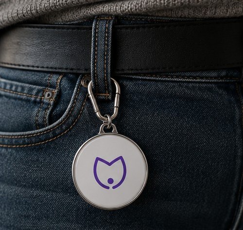 Silncy button clipped to a belt loop