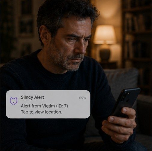Trusted contact seeing the Silncy alert notification on his phone